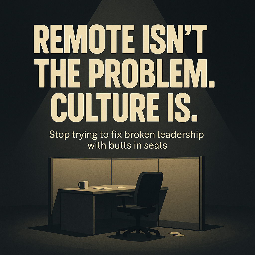 Remote isn't the problem. Culture is. Stop trying to fix broken leadership with butts in seats.